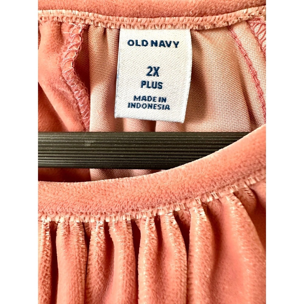 Old Navy Velvet Top A-Line Short Sleeve Shirred Dusty Rose Plus Size 2X NWT - Picture 4 of 10